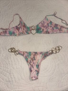 Beach Bunny Pastel Multi-Color Heart Accent Bikini Set